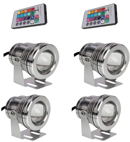 GUODDM Lampada Subacquea A LED per Laghetto da 4 Pezzi, Luci per Piscina A LED con Lente Impermeabile IP68, con Faretti con Telecomando, per Illuminazione di Giardini, Acquari, Piscine E Terrazze