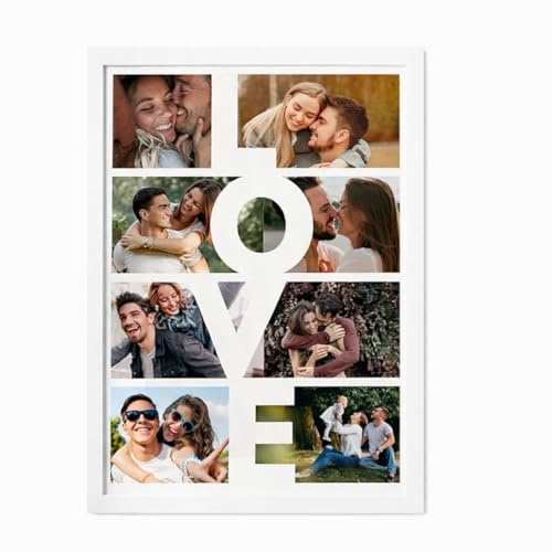 Regalisimos Lámina Personalizada LOVE con Marco Fotografías Regalo San Valentín Pareja Novio Novia Aniversario Cumpleaños (Marco Blanco)
