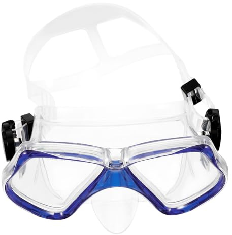 FOMIYES Lunettes de Natation à Monture Large Bleue et Verre Transparent, Anti-buée, Large Angle de Vision, Confortables pour Adultes et Sportives, Masque de Plongée Étanche pour Natation
