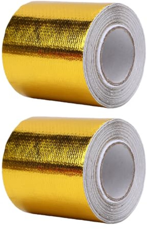 Zhjvihx 2 Tum X 32,8 Fot Värmeskyddstejp, Guld Värmebeständig Glasfiber Aluminiumfolietejp för HVAC-kanal, Avgassystem, Kabelbränsleledning, Folieskärmande Tejpbarriärlim