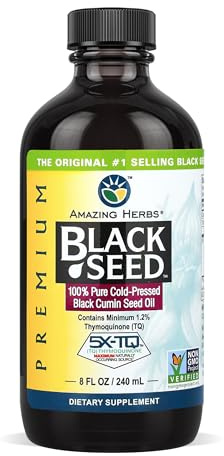 Amazing Herbs Premium Liquid Black Seed Oil - Cold Pressed with Nigella & Sativa, Aids in Digestive Health, Omegas 3 6 & 9, Immune Support, Brain Function, Non GMO, for Men and Women - 8 Fl Oz