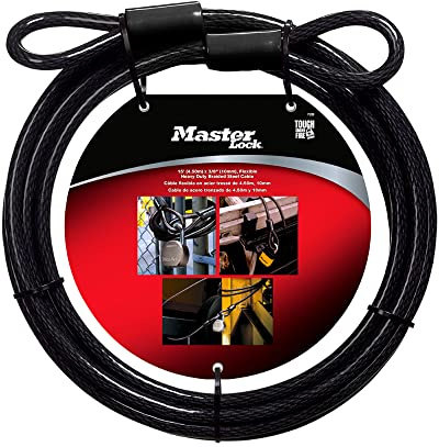 Master Lock 72DPF Steel Cable with Looped Ends, 15 ft. Long, 1 Pack, Black