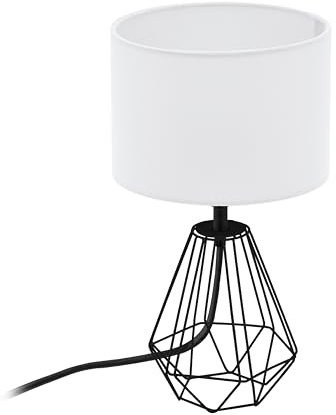 EGLO Nachttischlampe Carlton 2, Deko Tischlampe Vintage, Retro Lampe aus Metall und Stoff in Weiß und Schwarz, E14