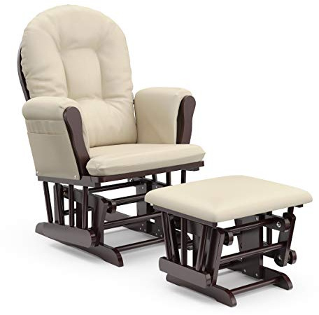Storkcraft Premium Hoop Glider & Ottoman (Espresso with Beige) — GREENGUARD Gold Certified, Solid Wood Craftsmanship, Convenient Storage Pockets, Glider Rocking Chair for Nursery, Multi-Award-Winning