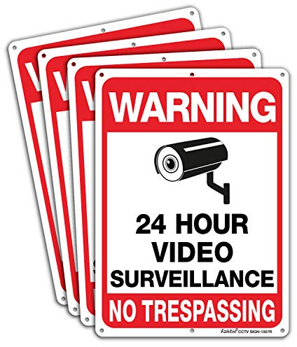 Faittoo 4-pack videoövervakningsskylt, ingen trespassing metall reflekterande varningsskylt, 25,4 cm x 17,8 cm 0,40 aluminium inomhus eller utomhus användning för hem företag CCTV säkerhetskamera,