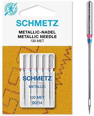 SCHMETZ | 5 Nähmaschinennadeln | Metallic | 130/705 H-MET | Nadeldicke 90/14 | Geeignet für das Vernähen von Metallic-Nähfäden | auf jeder gängigen Haushaltsnähmaschine einsetzbar