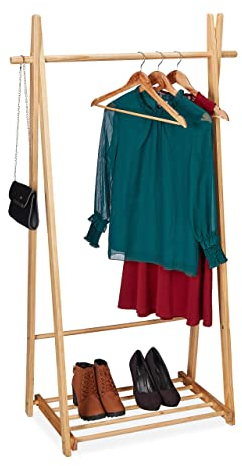 Relaxdays Burro Zapatero, Colgador de Ropa, Autónomo, Guardarropa, 153x87,5x45 cm Aprox, Madera, Natural