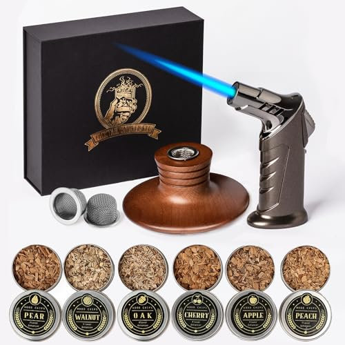 ComboJoy Bourbon Gifts for Men - Cocktail Smoker Kit with Torch and Wood Chips for Whiskey, Bourbon, Old Fashioned Cocktail Kit, Whiskey Gifts, for Dad, Husband and Cocktail Lovers