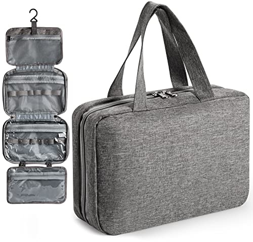 Virklyee Kulturtaschen Reise Kosmetikkoffer Waschbeutel Zum Aufhängen Oxford Stoff Kosmetiktasche Faltbare Make-up Tasche Organizer Badezimmer Rasierbeutel für Urlaub und Camping(Grau)