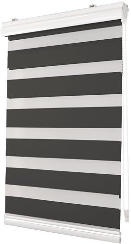 Deco4Me Premium Klemmfix Doppelrollo mit Kassette (Grau, 80 x 150 cm) - lichtdurchlässig & Blickdicht - Duo Vario Rollo für Fenster ohne Bohren (Stoffbreite 76 cm)