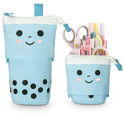 Xespis Federmäppchen Reißverschluss, Teleskopisch Mäppchen, 2-in-1 Standmäppchen, Federtasche Mädchen, Schüttelpenal Teenager, Schulmäppchen, für Mädchen Geschenke 7 8 9 10 11 12 Jahre(Blau)