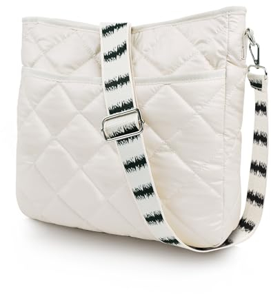 Lychii Gesteppte Tote Tasche, Umhängetasche Schultertasche Handtasche, Puffer Tote Bag - Daunen-Baumwolle(30 * 6 * 30cm), Cremeweiß