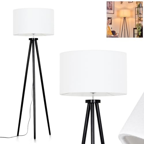 Felmming golvlampa, golvlampa i trä/väv i svart/vit, lampa i skandinavisk design med rund skärm (Ø 50 cm) och fotbrytare, höjd 155 cm, 1 x E27, utan glödlampa
