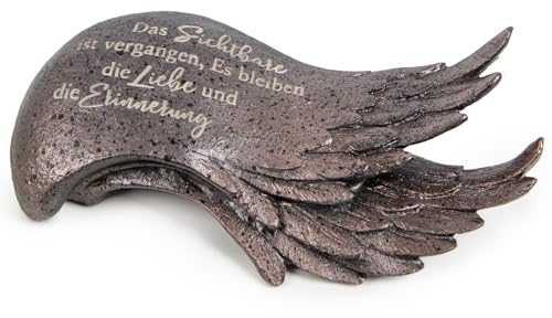 Logbuch-Verlag Ängelvingar, gravdekoration, ängel, 19,5 x 10,5 x 6,5 cm, dekoration, kyrkogård, frostsäker, brun, grå, bronsfärgad