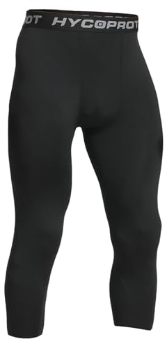 HYCOPROT Herr 3/4 kompressionsleggings atletiska tajta spetsar kompressionsbyxor coola torra baslager byxor för löpning träning sport yoga basket, Svart, S