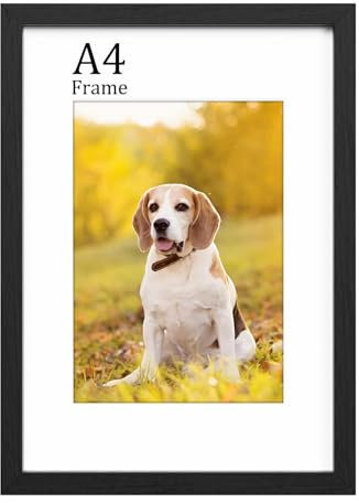 RUN HELIX A4 Frame Black, Wooden Wooden Picture Frame With Mount, A4 Poster Frame with Acrylic Glass, 21cm x 29.7cm Certificate Frame for Table Top and Wall Mounting