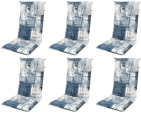 Gardissimo 2112 Hochlehner Gartenstuhlauflagen, 120x50x8cm, Blau, 6er Set