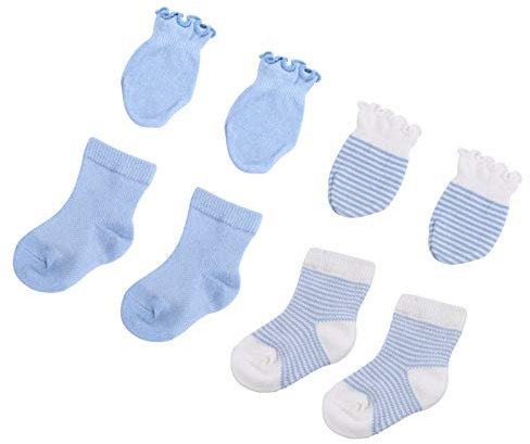 DEARMAMY 4 Pares de Mitones y Calcetines de Algodón y Spandex para Recién Nacidos, Cómodos y Cálidos, Diseño Sencillo y Adorable para Invierno Frío