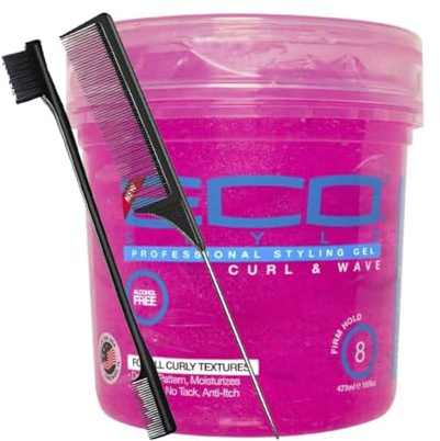 Eco Style Gel per ricci e onde da 473,6 g con pettine per coda e spazzola a bordo – Tenuta ferma e lucentezza | Migliora ricci e onde | Gel per capelli senza alcool, idratante e senza scaglie