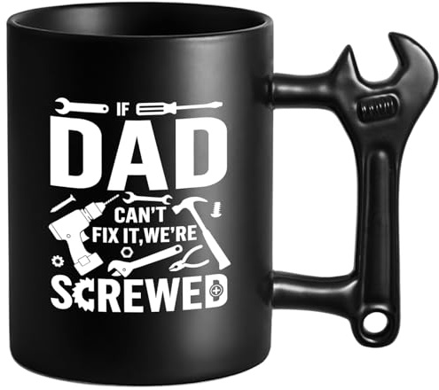 LOZACHE Dad Birthday Gifts from Daughter and Son, Funny Ceramic Coffee Mug with Wrench Spanner Handle, Fathers Day Christmas Day Gift Ideas for Dad Men Stepfather