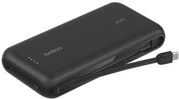 Belkin BoostCharge Batería Externa 20K, Carga rápida y Cable Integrado (PD 30 W), Power Bank, Cargador portátil USB-C Power Delivery para iPhone Serie 16, iPad Pro, Galaxy Serie S25 y Otros, Negro