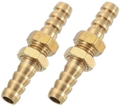 QUARKZMAN 2Pcs 1/4 Raccordi a Innesto per Tubo, Ottone Esagono Unione Diritta Raccordi per Tubo Acqua Passaparete per Acqua Carburante Aria, Tono Ottone