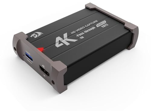 Redragon Tarjeta de captura de video VC321 4K, USB 3.0 1080p 60fps, captura de video 4K HDMI, transmisión de latencia cero, compatible con Windows/Mac, captura de juegos para PS5, Xbox, NS, DSLR, OBS