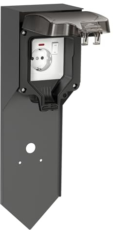 ledscom.de Garten Steckdosensäule POXO mit Erdspieß für außen, IP65, 1-fach, Edelstahl, anthrazit/schwarz, eckig, 40 cm