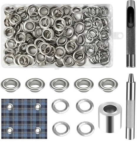 Minfuerang 120pcs Kit Oeillet Couture,Oeillets Pour Baches de 12 mm,Œillets en Cuivre Avec 3 Outils,Kit de Grommets Eyelets Outils pour Tissu et Ceintures,Toile Bâche,Chaussures,Vêtements (12MM)