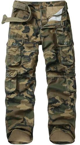 Men's Cargo Combat Trousers Cotton Durable Military Wild Army Casual Tactical Work Trousers with 10 Pockets #3316-Camo-M-34
