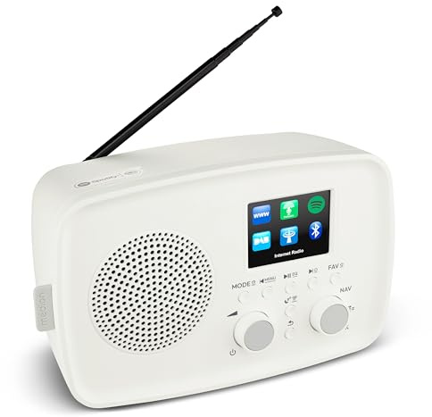 MEDION Internetradio mit DAB+ Life IRE-1 (WLAN, DAB Plus UKW Radio, Bluetooth, EQ, Tropfwasserschutz, Teleskopantenne, Spotify Connect, Wecker, Schlummerfunktion, Einstellbarer Display-Dimmer) weiß