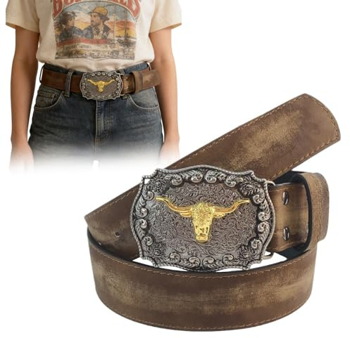 Pynzeka Cowboy bälte herr western läder cowboy spänne bälte för män kvinnor jeans och västerländska fester