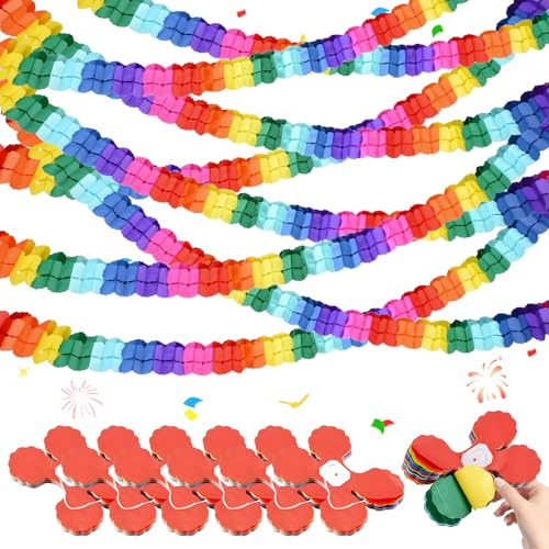 Bunt Girlande Papier, 8 STK Geburtstagsgirlande Karneval Deko, Hängenden Partygirlanden, Papiergirlande Set für Hochzeit Geburtstag Party Karneval Fasching Festfeier Dekoration (A)