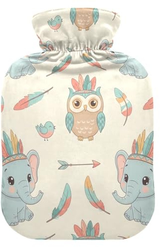 Cute Cartoon Elephant Owl Hot Water Bottle with Soft Cover Bed Hand Feet Warmer Winter Gift Hot Water Bag for Foot Bed Warmer Pain Relief Small