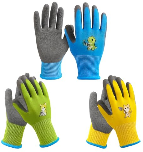 VTMJ 3 pares de guantes de jardinería, guantes de trabajo para niños de 8 a 12 años.