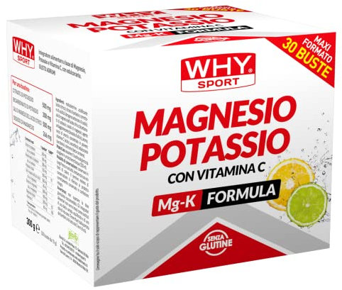WHY SPORT Magnesio Potassio con Vitamina C - Integratore Alimentare Sali Minerali e Vitamina C Senza Glutine - Gusto Agrumi - 30 Bustine da 10 gr