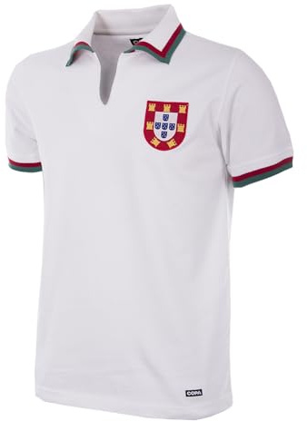COPA Herren Portugal 1972 Auswärtstrikot Retro Fußballtrikot Retro Fußballkragen T-Shirt M weiß
