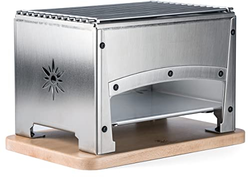 Louis Tellier - Barbecue de Table pour Extérieur – Portable – Grill Charbon - Qualité Professionnelle - Stable – Compact et Sécurisé – Inox - 33 cm x 22 cm x 21,5 cm - Fabriqué en France
