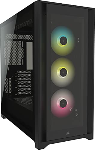 Corsair ICUE 5000X RGB Tempered Glass Mid-Tower ATX Smart Case (Four Tempered Glass Panels, Corsair RapidRoute Cable Management System, Three Included 120mm RGB Fans, Smart RGB Lighting) Black
