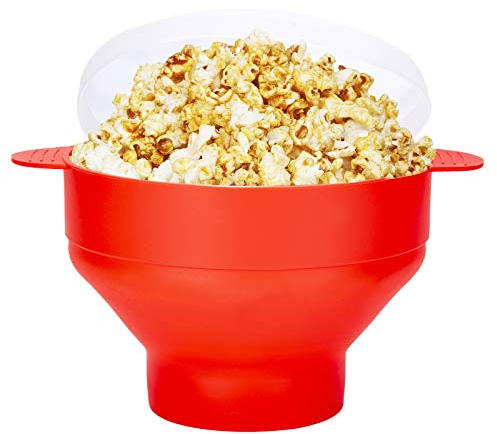 Entemah Pop Corn para Preparar Palomitas en Microondas, Cuenco Plegable de Silicona para Palomitas con Tapa y Asas, Palomitas de silicona sin BPA, Recipiente Plegable