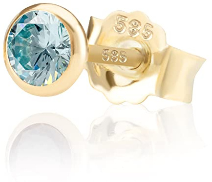 NKlaus Einzel 5,0mm 585 Gelb Gold 14 Karat Ohrstecker Kristall Zirkonia Aquamarin Butterfly Verschluss Damen Mädchen 11039