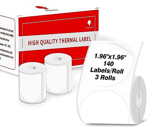 Phomemo M110/M220 Runde Etiketten 1.96 x 1.96（50mmx50mm) für M110/M120/M200/M220/M221 Etikettendrucker, Thermoetikett selbstklebendes für Barcode/Logo/Geschenketikett/Dankeschön, 3 Rollen, Weiß