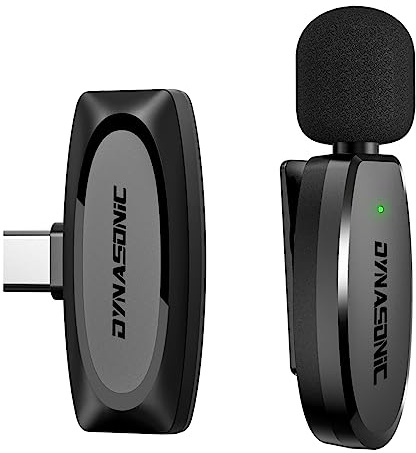 DYNASONIC DM-Pro 02 (andra generationen) professionell trådlös mikrofon Android-typ C. Lavalier Lapel mikrofon för mobil (2,4 GHz) Facebook Tiktok Video Vlog Youtube