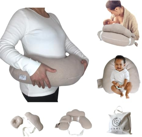 LUNALIA Stillkissen klein, ergonomisch, waschbar, Verstellbarer Hüftgurt für Stabilität, Kissen + Rückenlehne für das Baby, Tragetasche, ideal für unterwegs und auf Reisen