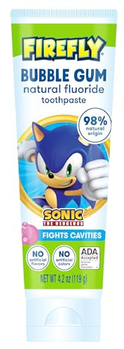 Firefly Kids Anti-Cavity Natural Fluoride Toothpaste, Sonic The Hedgehog, Bubble Gum Flavor, ADA Accepted, 4.2 OZ