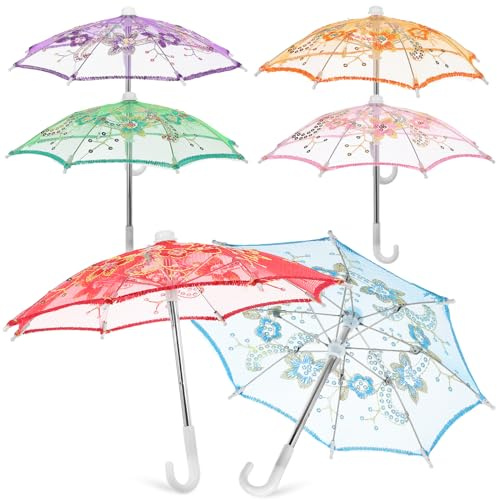 SAFIGLE 6 Pack Mini Lace Umbrellas for Tea Party Lace Mini Decorative Umbrellas Lightweight Tiny Parasol for Wedding Tea Party Photo Props 11.4X8.3 Inches Portable Small Umbrellan Set