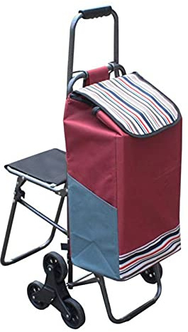 DAQERHSH Shopping Cart Climbing Trolley Cart Shopping Cart Grocery Shopping Cart with Stool Folding Small Trailer Bag Cart Trolley Chair Cart Folding Hand Truck (Color : 1)