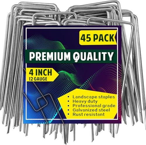 Garden Pegs, 45 Pack Weed Membrane Pegs 4 Inch/100 mm Galvanised Steel Ground Pegs Strong U-Shaped Garden Stakes for Fabric, Weed Control Membrane, Artifical Grass, Matting, Netting, Hoses