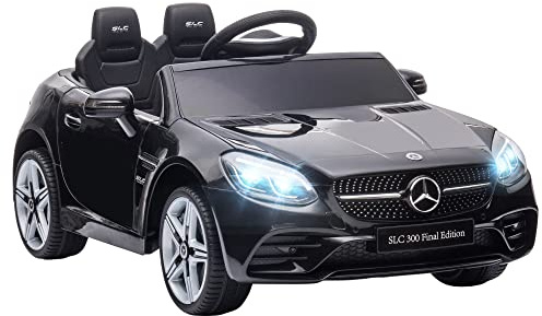 AIYAPLAY Macchina Elettrica per Bambini 3-6 Anni 12V Licenza Mercedes SLC 300, 3-5km/h Auto Elettrica per Bambini con 2 Motori, Sospensioni, Telecomando, Musica, Clacson e Fari, in PP e Metallo, Nero