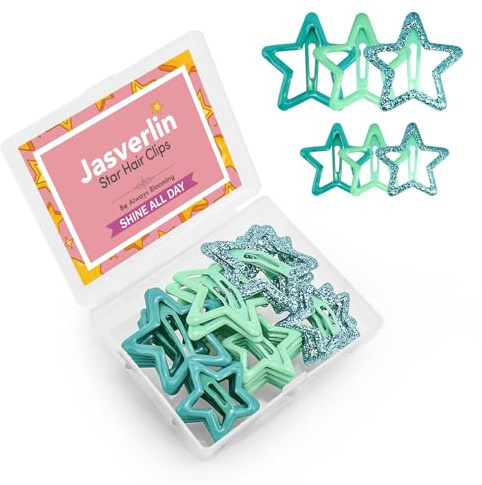 JASVERLIN Pinzas de estrella verde, pasadores de metal divertidos Y2K, bonitos accesorios para el cabello con purpurina kawaii para niñas, varios tamaños, 36 piezas (Color del Día de San Patricio)